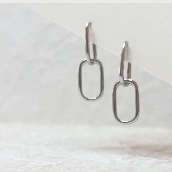 Silver Dangle Cable Link Earrings - Picture 3 of 6